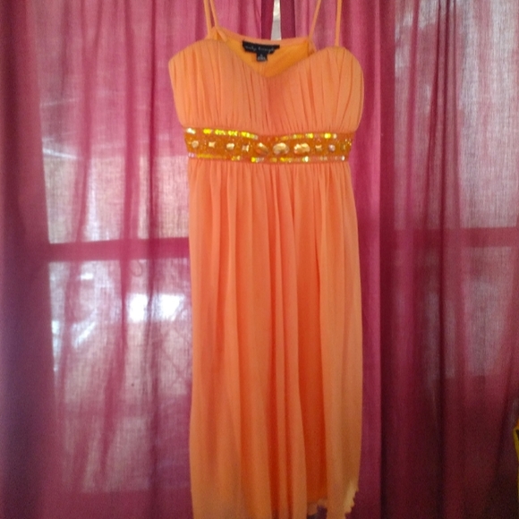 Orange Chiffon & Sequin Cocktail Dress - Picture 1 of 12